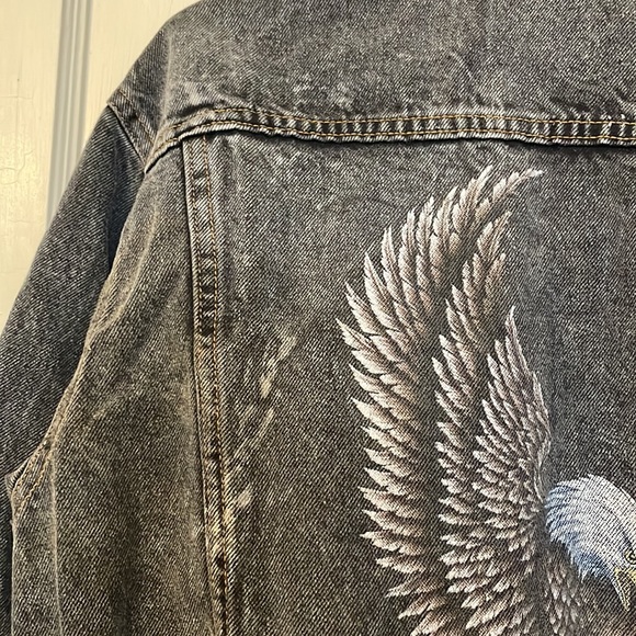 Harley Davidson Vintage 1987 Eagle Print Stone Wash Denim Jacket Mens Size Large - Picture 8 of 10